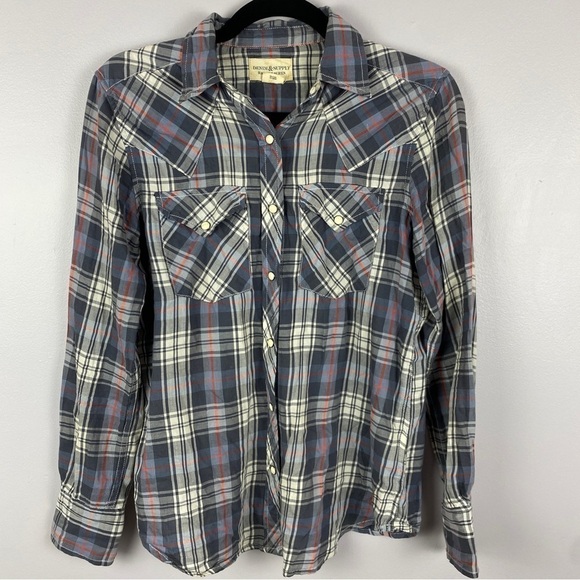 Denim & Supply Ralph Lauren Plaid Snap Down Shirt Small Blue Grey - Picture 3 of 12